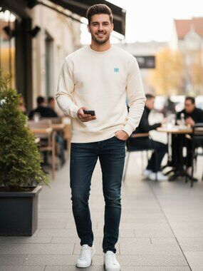 Scotch & Soda Men’s  Seasonal Core - Regular-Fit Logo Sweatshirt Cream Med